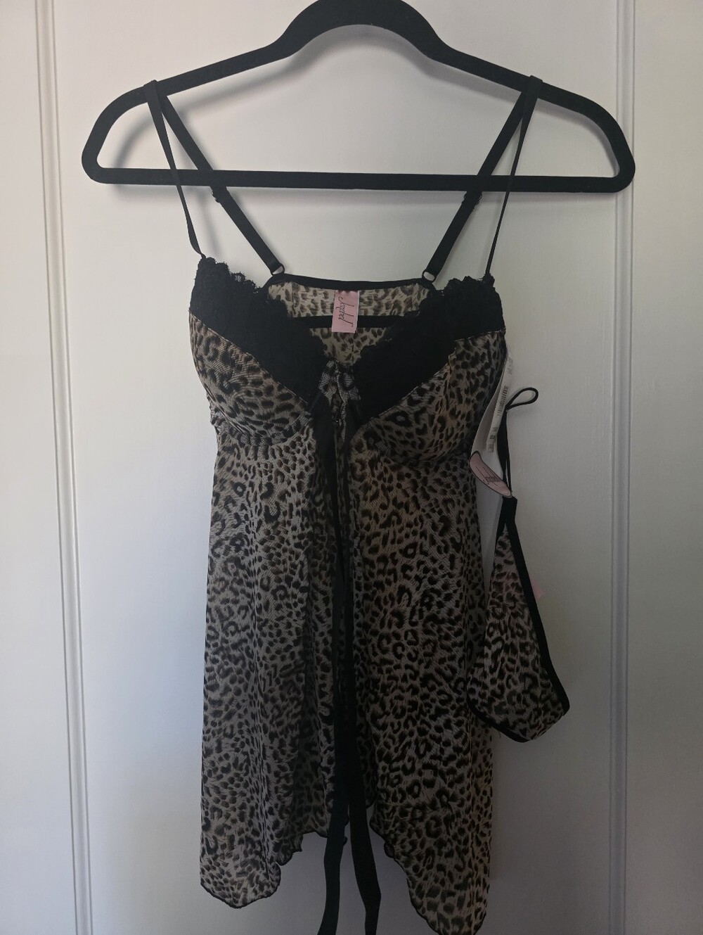 Jezebel Leopard Mesh Lace Babydoll Set G-String Lingerie Medium NWT